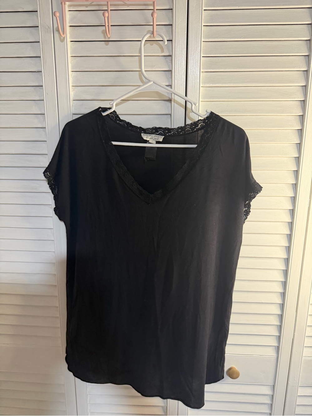 Barefoot Dreams Black Lace-Trim V-Neck Blouse